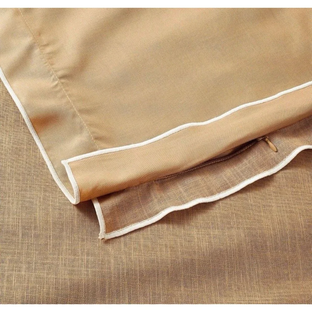 King Double Flange Merrow Stitch Duvet Cover & Sham Set Camel/Off-White NEW